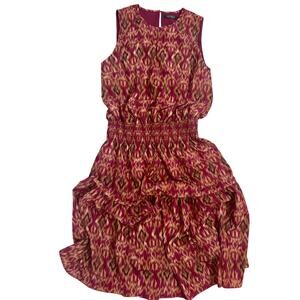 Lauren Ralph Lauren Women's Purple/Gold Patterned Drop Waist Midi Dress Size L